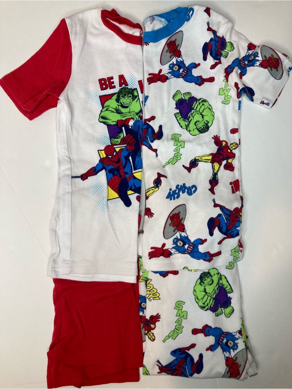Marvel Kids Short Sleeve Superhero Pajama Set - Red, White, Blue, Green